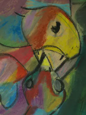 Jan Engelchor - Ingelijste pastel , ‘Moeder voedt jong - Lijst, 82 x 63 cm. kopen? Bied vanaf 80!