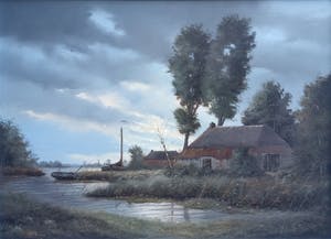 Willem Kroon - Keurig landschap met bootjes kopen? Bied vanaf 70!