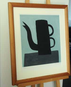 Klaas Gubbels - Grote zeefdruk 'Zwarte koffiekan met dubbel oor' verkocht voor € 395!