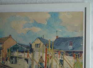 Klaas Pijlman - Ingelijste aquarel , “Huizen in aanbouw in Egmond aan Zee” – 1955 kopen? Bied vanaf 50!