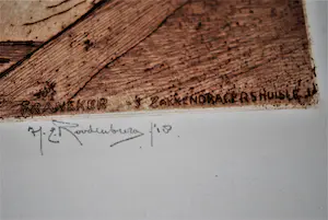 Hendrikus Roodenburg - Franeker, Zakkendragershuisje - ets (grote uitvoering) uit 1918 kopen? Bied vanaf 60!