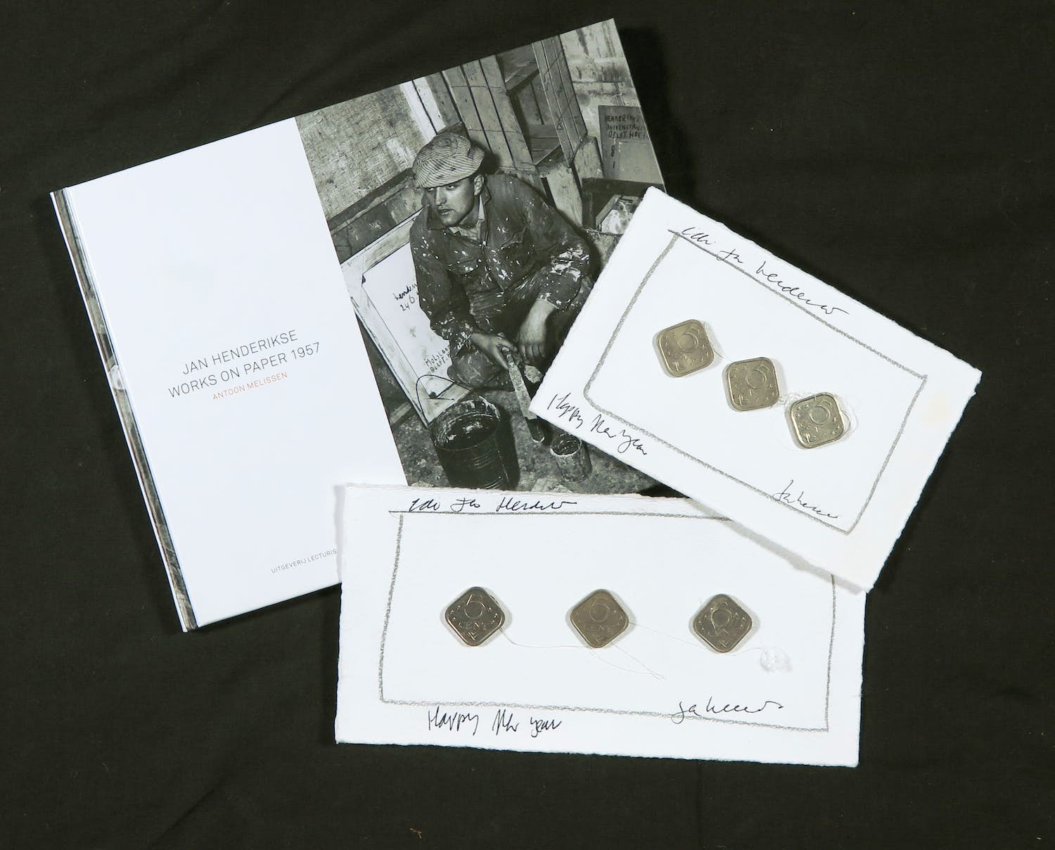 Jan Henderikse - Gesigneerde tentoonstellingscatalogus + twee originele nieuwjaarskaarten verkocht voor € 200!