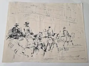 Wim Vaarzon Morel (jr.) - in 1998 gemaakte oostind.inkt tekening "paarden in de binnenstad" met opdracht kaufen? Bieten Sie von 62!