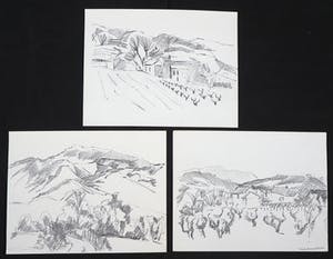 Joe Wols - Lot van drie tekeningen, Landschappen kopen? Bied vanaf 1!