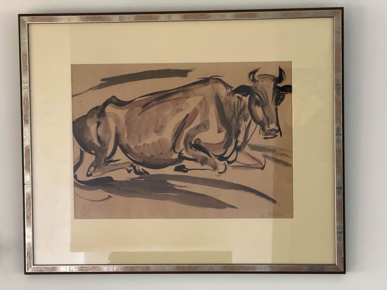 Johan Dijkstra - Gewassen Inkttekening - Liggende Koe (1922) kopen? Bied vanaf 500!