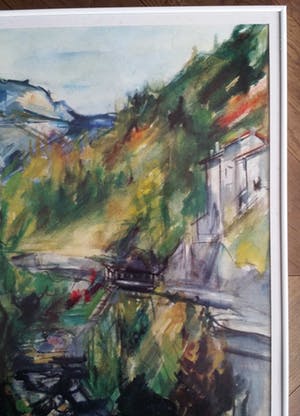 Bob ten Hoope - Kleurrijk bergland met vallei en huizen. kopen? Bied vanaf 150!