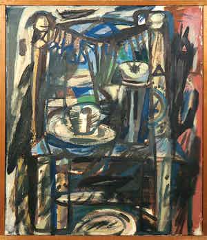 Elga Eymer - Olieverf op doek, Compositie I - Ingelijst verkocht voor € 100!