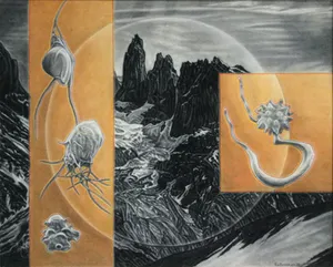 Rein van Briemen - "Vormdoorbreking" | surrealistische pasteltekening (1981) - ingelijst kopen? Bied vanaf 59!
