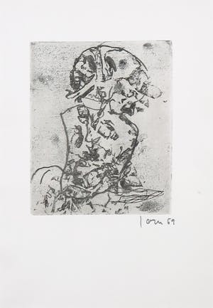 Asger Jorn - Ets en droge naald op handgeschept Japon, Friedhof der Maulwürfe - Ingelijst kopen? Bied vanaf 1!