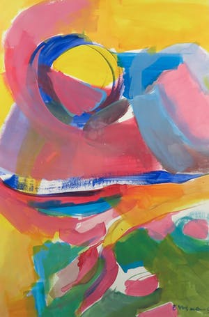 Eveline Swidde - Acryl op papier, Dansende bol - Ingelijst (Groot) kopen? Bied vanaf 60!