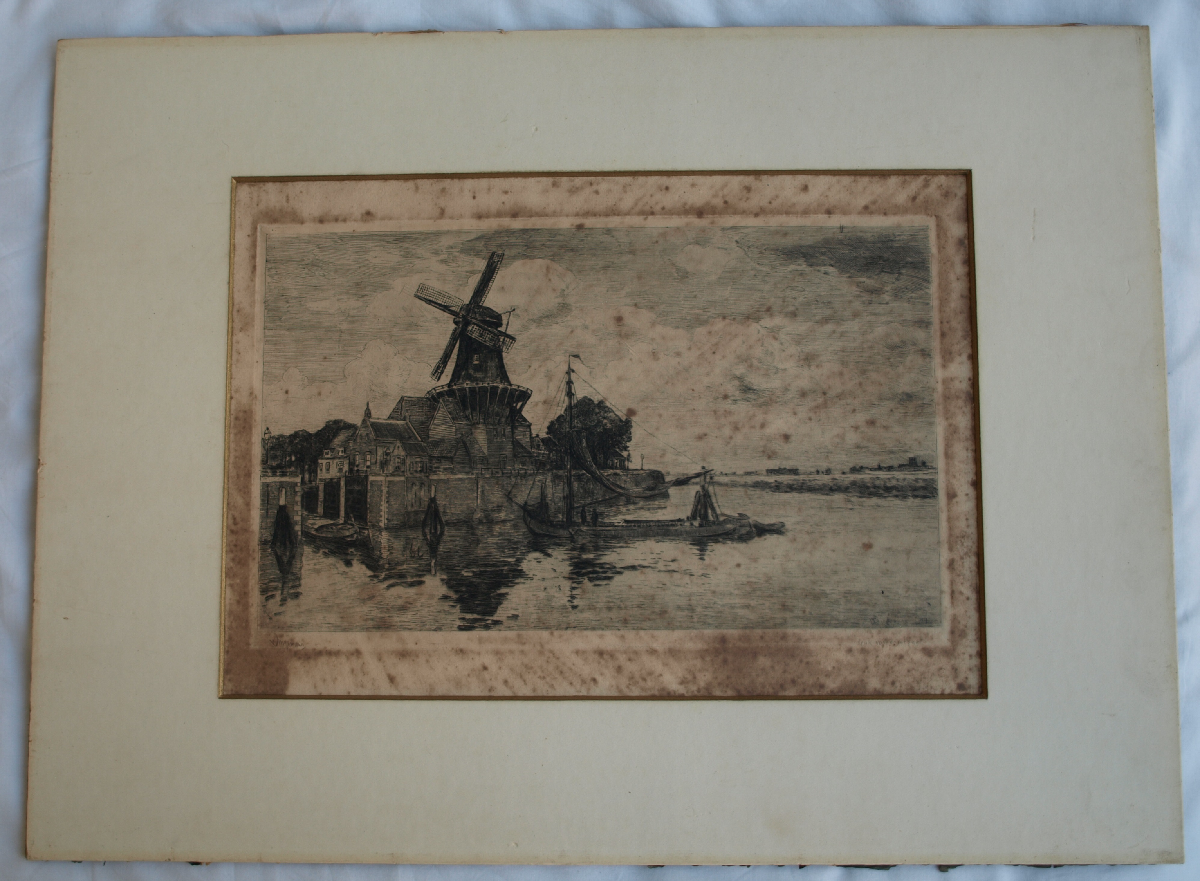 Waalko Jans Dingemans (sr.) - Ets, Molen aan het water – gesigneerd & ingelijst - 1917 kopen? Bied vanaf 1!