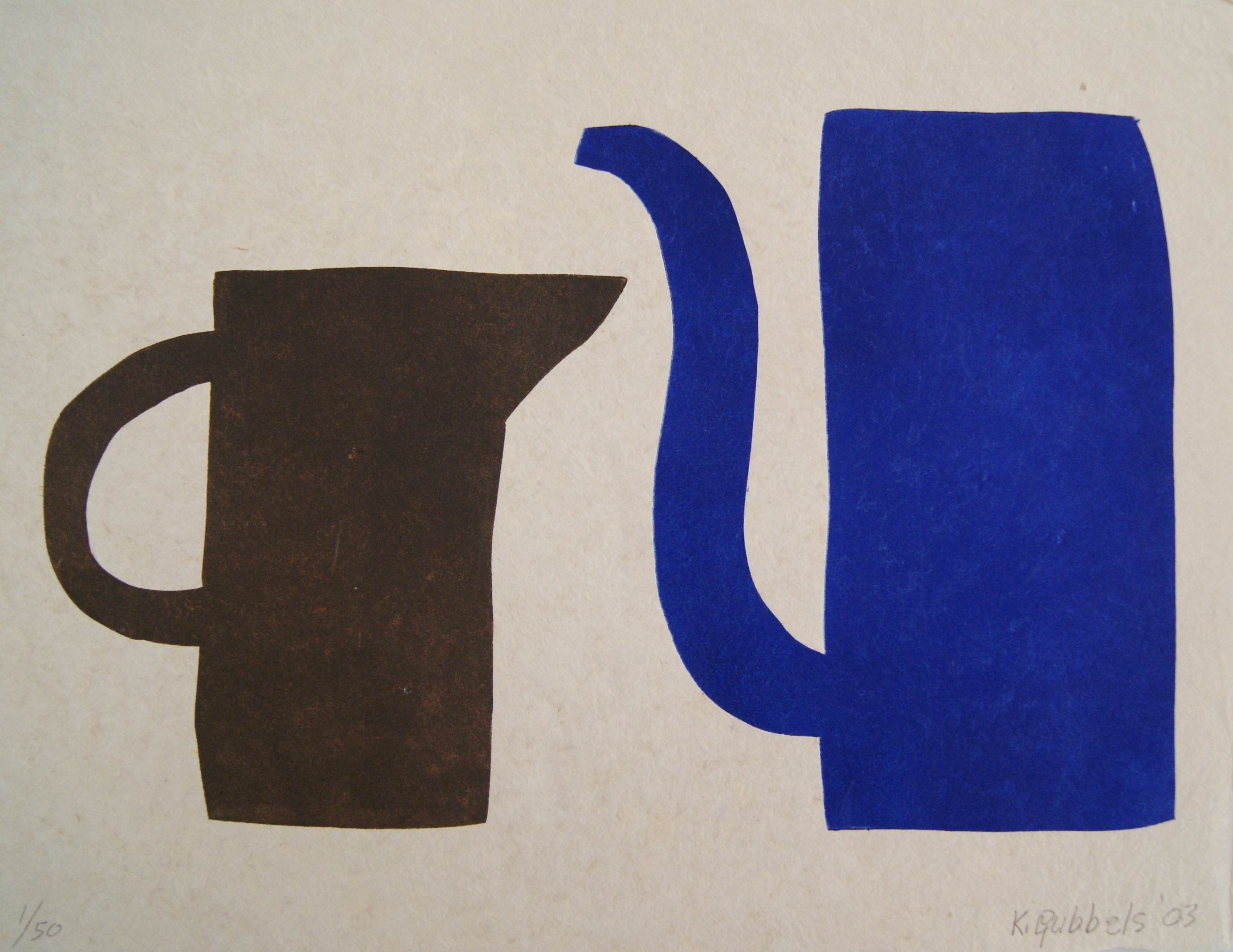 Klaas Gubbels - fraaie houtdruk 'Samen' - 2003 kopen? Bied vanaf 325!