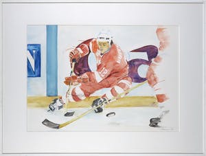 Gemma Vermeulen - Aquarel, IJshockeyer - Ingelijst kopen? Bied vanaf 1!