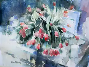 Ton Albers - aquarel: tulpen verkocht voor € 45!