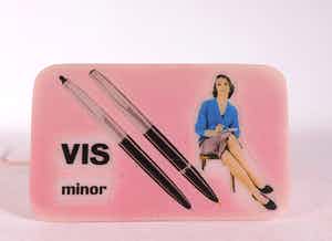 Jaren 50 Reclame lichtbakje voor Pennenmerk: VIS minor. verkocht voor € 1!