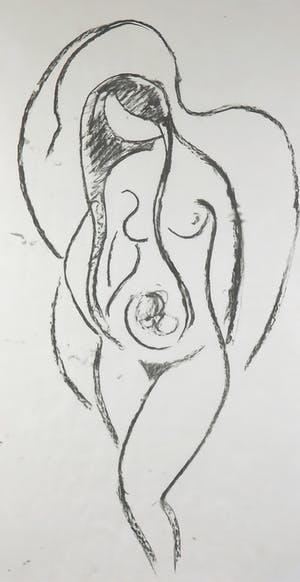 Margot Hudig-Heldring - Pastelkrijt, Staand naakt - Ingelijst kopen? Bied vanaf 1!