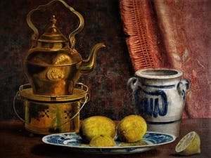 Gerrit van Lente - Zwolle (1955-) Sterk realistisch stilleven "Citroenen op porseleinen bord" kopen? Bied vanaf 10!