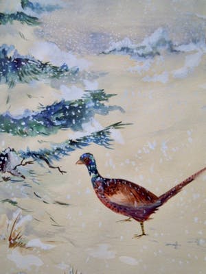 Arthur le Mire - 2 Prachtige aquarellen met vogels in zomer en winter natuur. kopen? Bied vanaf 25!