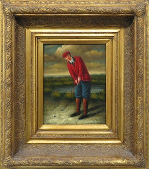 Niet of onleesbaar gesigneerd - Acryl op paneel, Golfer - Ingelijst kopen? Bied vanaf 1!