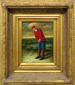 Niet of onleesbaar gesigneerd - Acryl op paneel, Golfer - Ingelijst verkocht voor € 1!