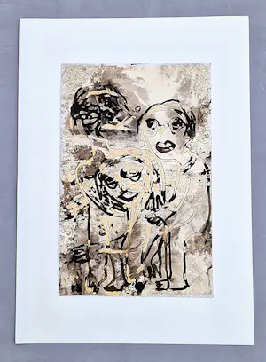 Lotti van der Gaag - in 1983 geschilderde gemengde techniek "zelfportret met figuren" gesigneerd kopen? Bied vanaf 284!