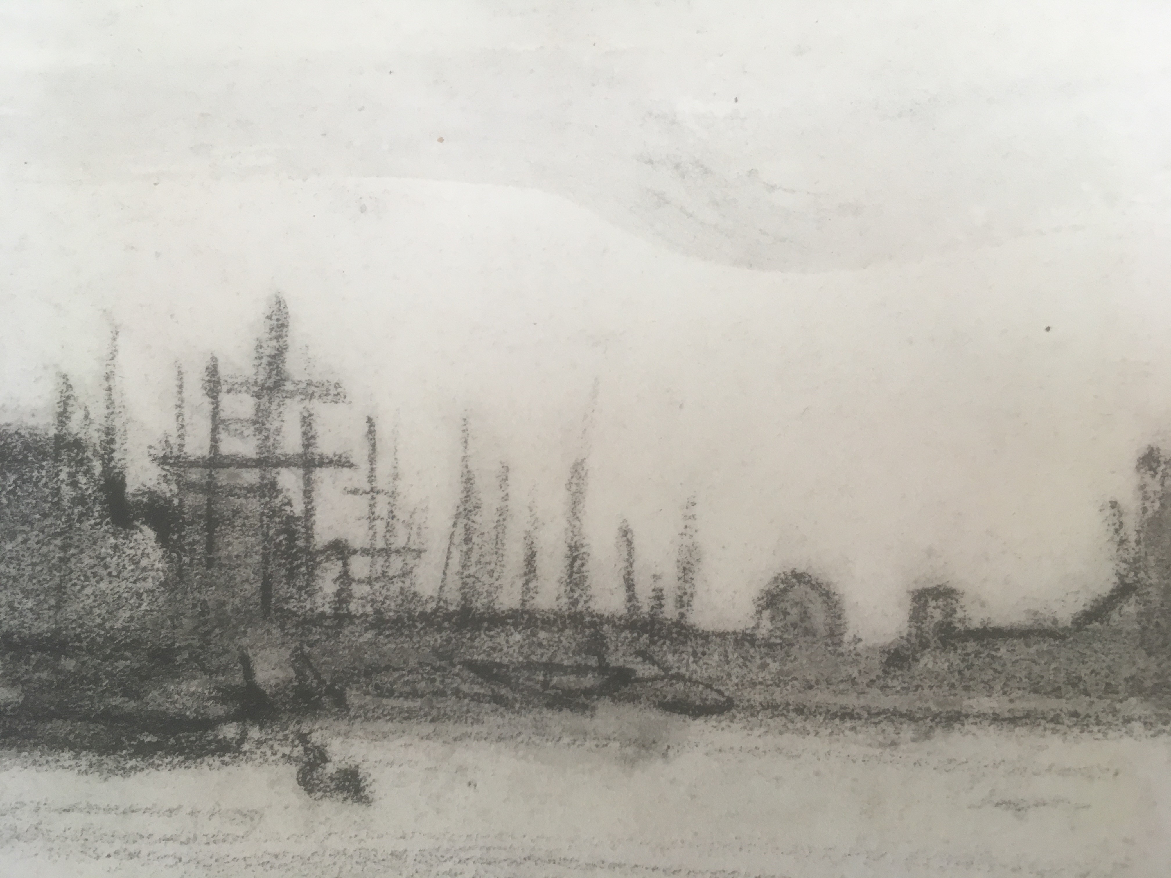 Niet of onleesbaar gesigneerd - Houtskool op papier - Gezicht op Dordrecht. kopen? Bied vanaf 1!