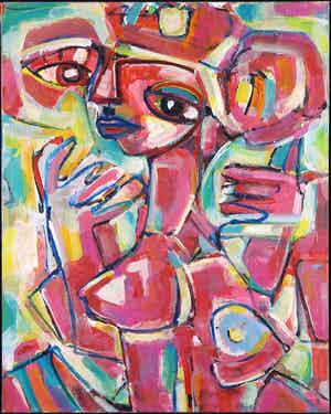 Christine Spierings - Olieverf op doek, Look at me verkocht voor € 60!