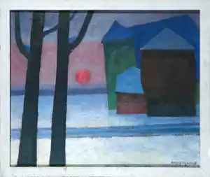 Toon Vijftigschild - Olieverf op doek, Dorpsgezicht - Ingelijst verkocht voor € 150!