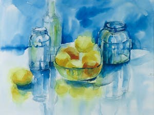 Niet of onleesbaar gesigneerd - Aquarel, Stilleven met fruitschaal - Ingelijst kopen? Bied vanaf 1!