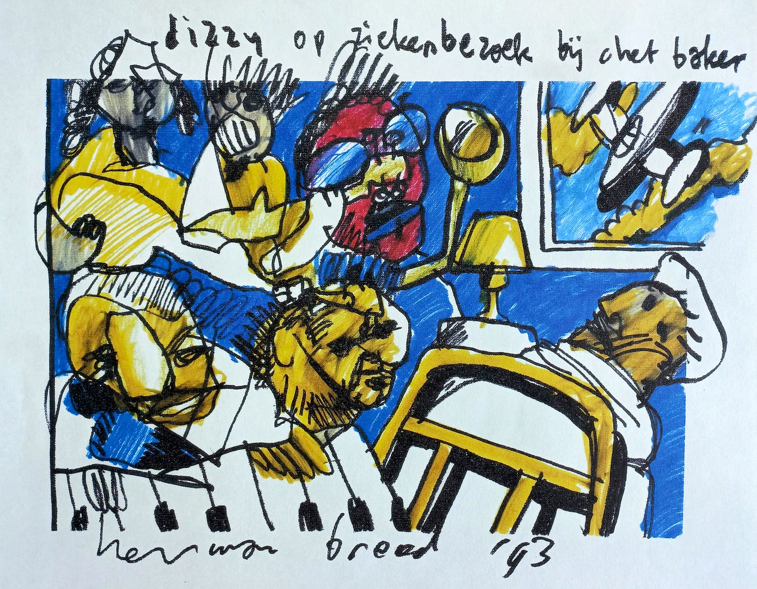 Herman Brood - Dizzy bij Chet Baker, offset litho - Gratis verzending binnen Nederland! verkocht voor € 50!