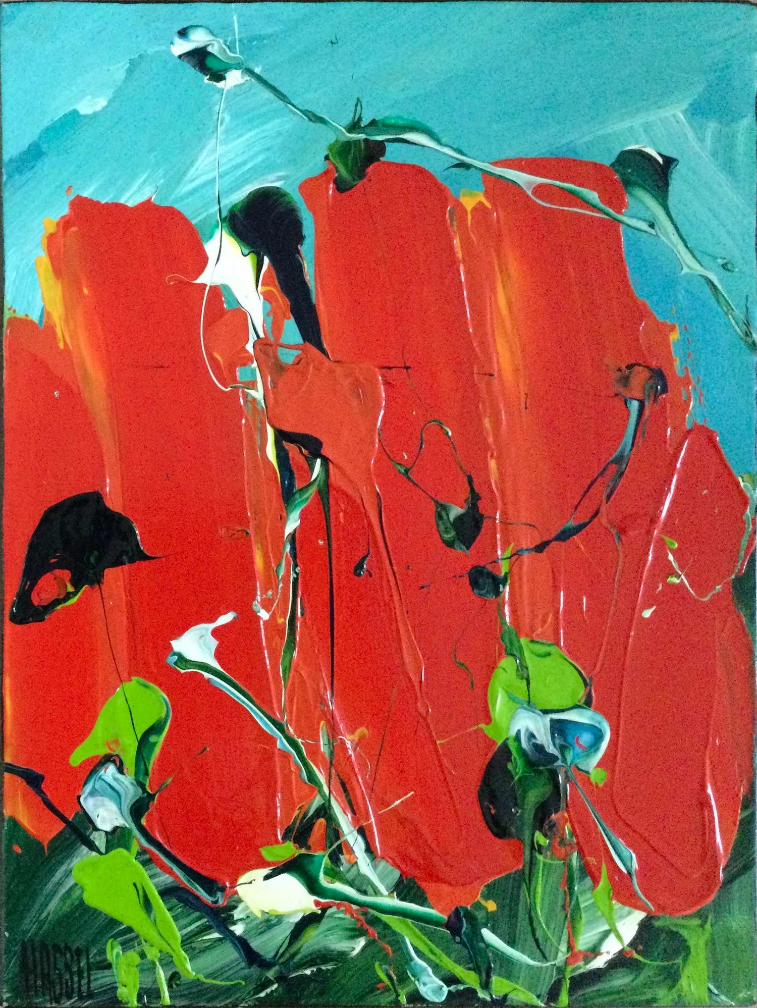 Ad van Hassel - 2 Rode Tulpen | kleurrijk olieverf schilderij kopen? Bied vanaf 45!