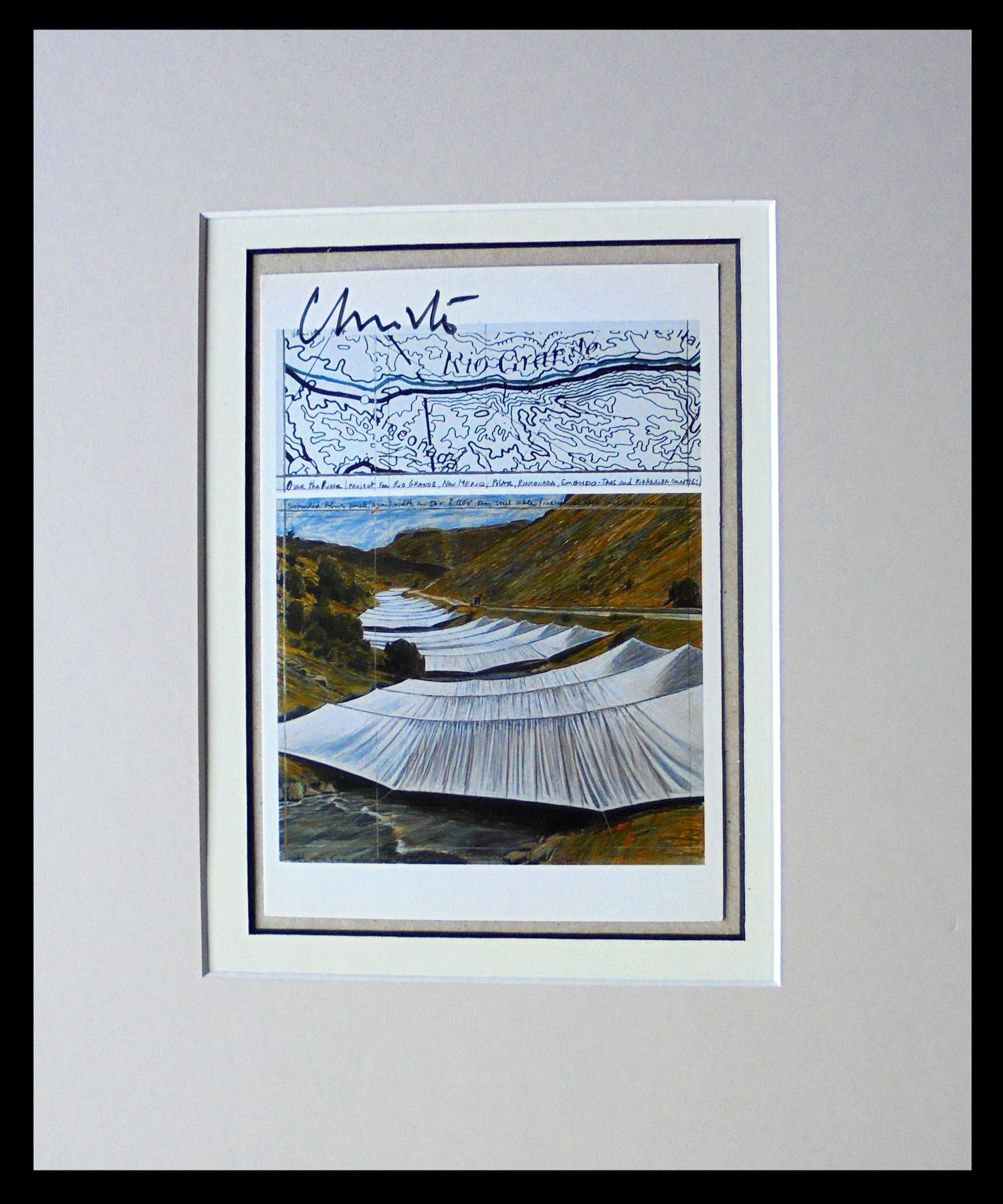 Christo - "OVER THE RIVER," - Project for the Rio Grande " - handgesigneerd in pptout verkocht voor € 109!