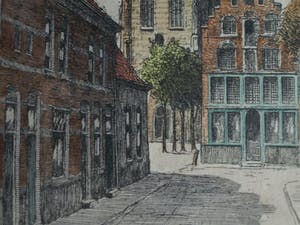 Marius Johannes Janssen - Ingelijste en ingekleurde ets , Onze Lieve Vrouwetoren Amersfoort – ca 1935 kopen? Bied vanaf 1!