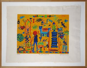 Gertie Janssen - Zeefdruk op geschept papier, Le plat plays II - Ingelijst kopen? Bied vanaf 1!