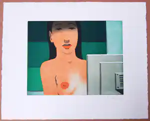 Johannes Hüppi - Vor dem Bildschirm II - Aquatinta Farbradierung 2003, signiert verkocht voor € 100!