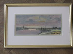 Frans de Nocker - Haventje in landschap bij avondlicht - Gemengde techniek kopen? Bied vanaf 55!