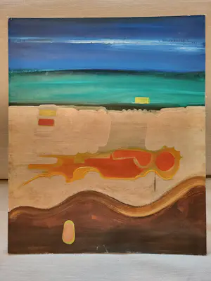 Frans de Wit - Surrealistisch schilderij 'Aan het strand' - circa 1960 kopen? Bied vanaf 175!