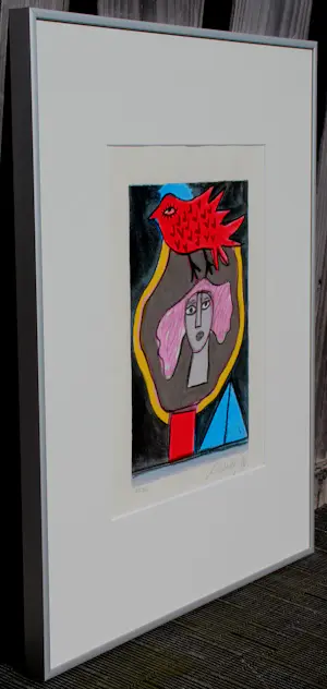Buy Corneille - Ingelijste litho: Compositie met rode vogel - 1996? Bid from 225!