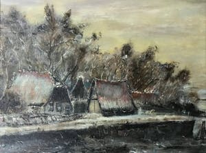 Niet of onleesbaar gesigneerd - Winterlandschap Huisjes aan de kade. kopen? Bied vanaf 1!