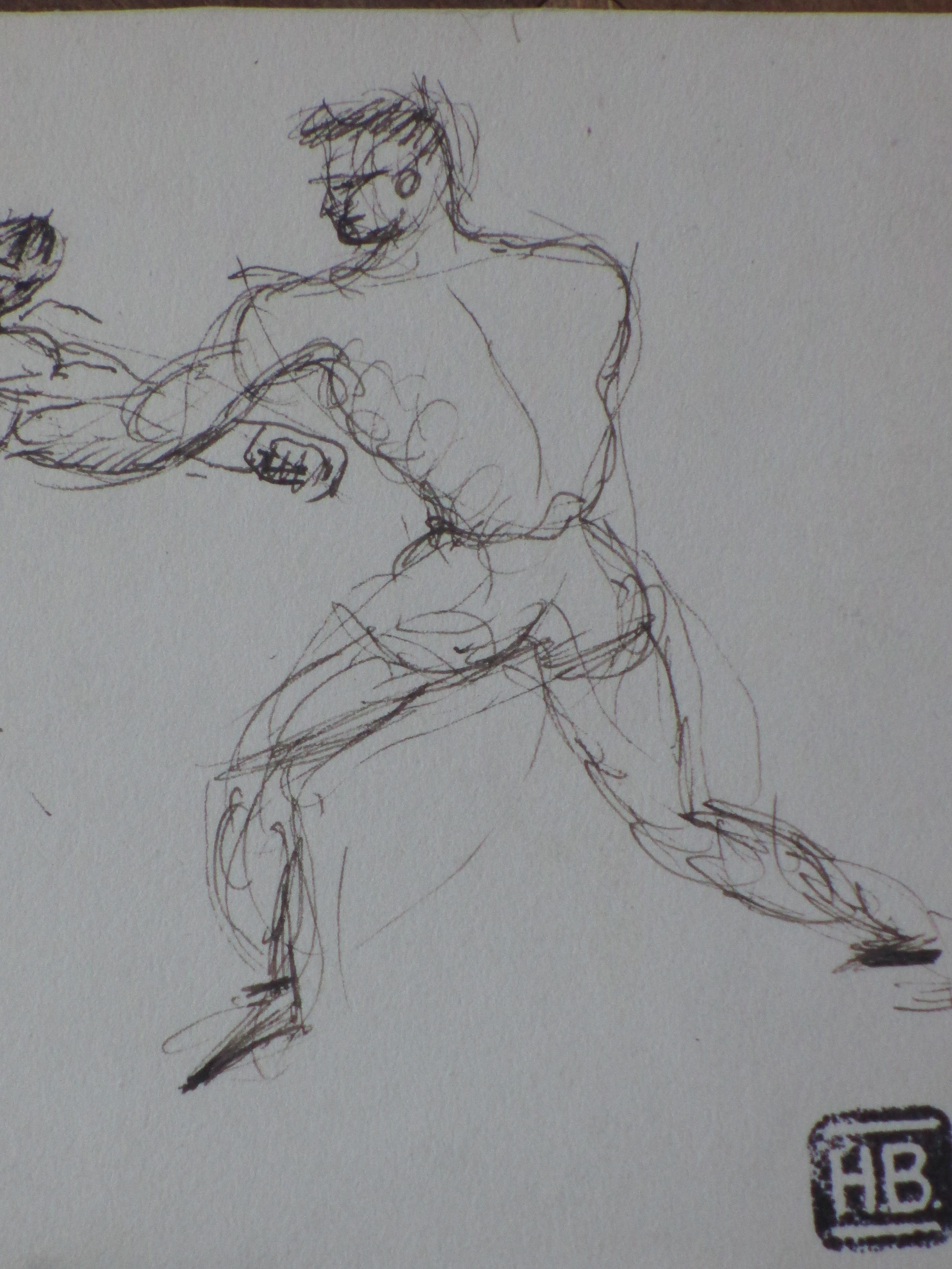Herman Bieling - Boksers in gevecht - Inkttekening kopen? Bied vanaf 20!