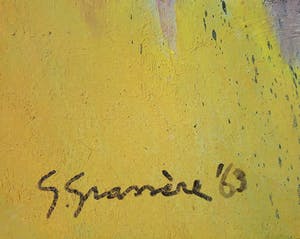 Gérard Grassère - Vrouw met vruchten in psychedelische setting, olieverf op doek (ingelijst) kopen? Bied vanaf 1!