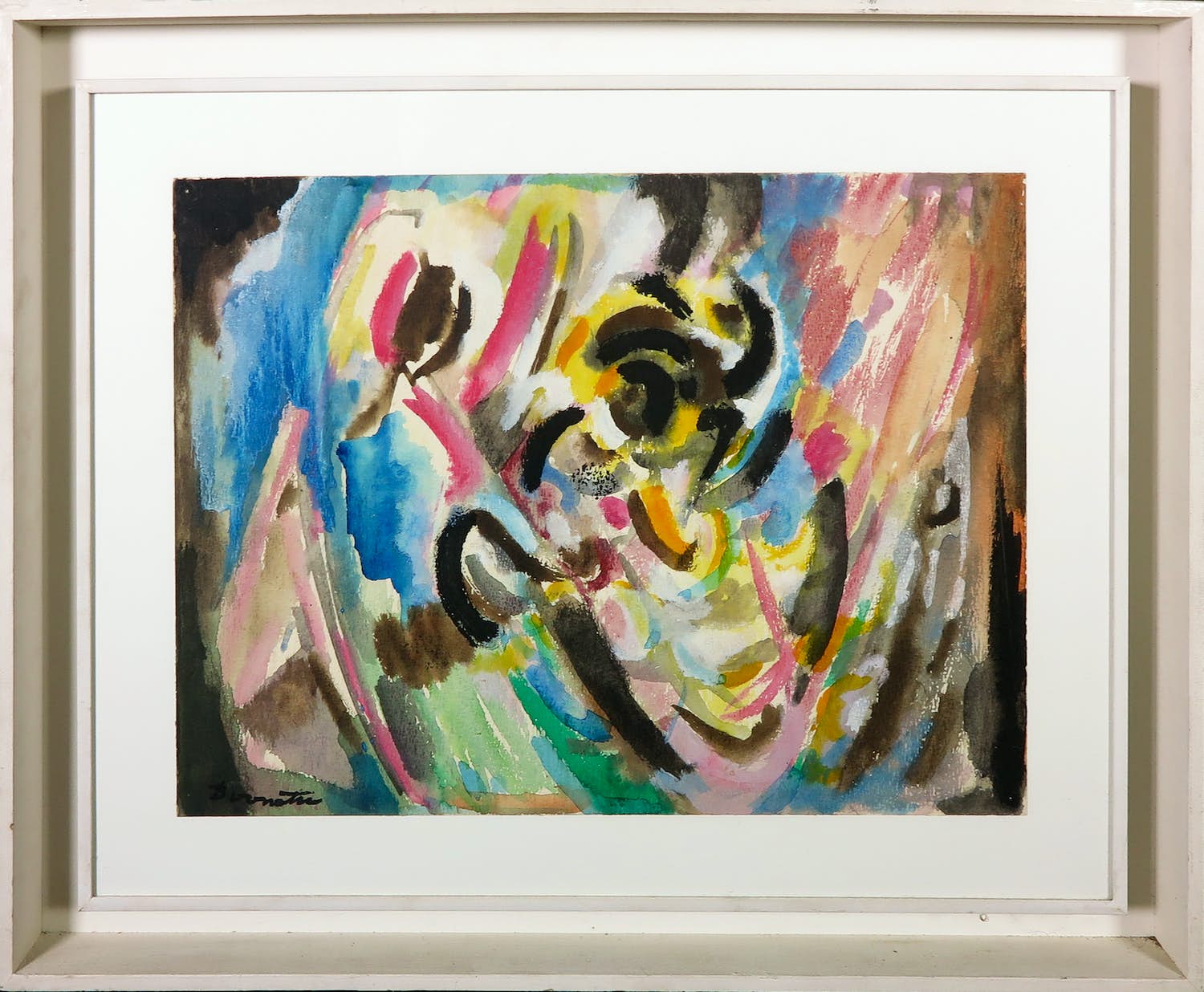 Klaas Boonstra - Gemengde techniek op papier, Abstracte compositie - Ingelijst verkocht voor € 100!