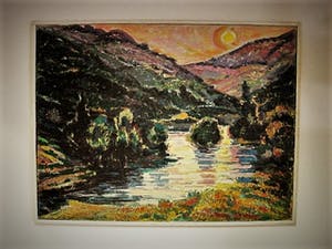 Daniel Wilhelm Bekking - GROOT! Expressionistisch olieverf "Zonsondergang Auvergne Frankrijk" kopen? Bied vanaf 50!