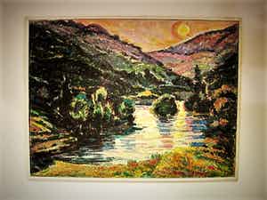 Daniel Wilhelm Bekking - GROOT! Expressionistisch olieverf "Zonsondergang Auvergne Frankrijk" verkocht voor € 50!