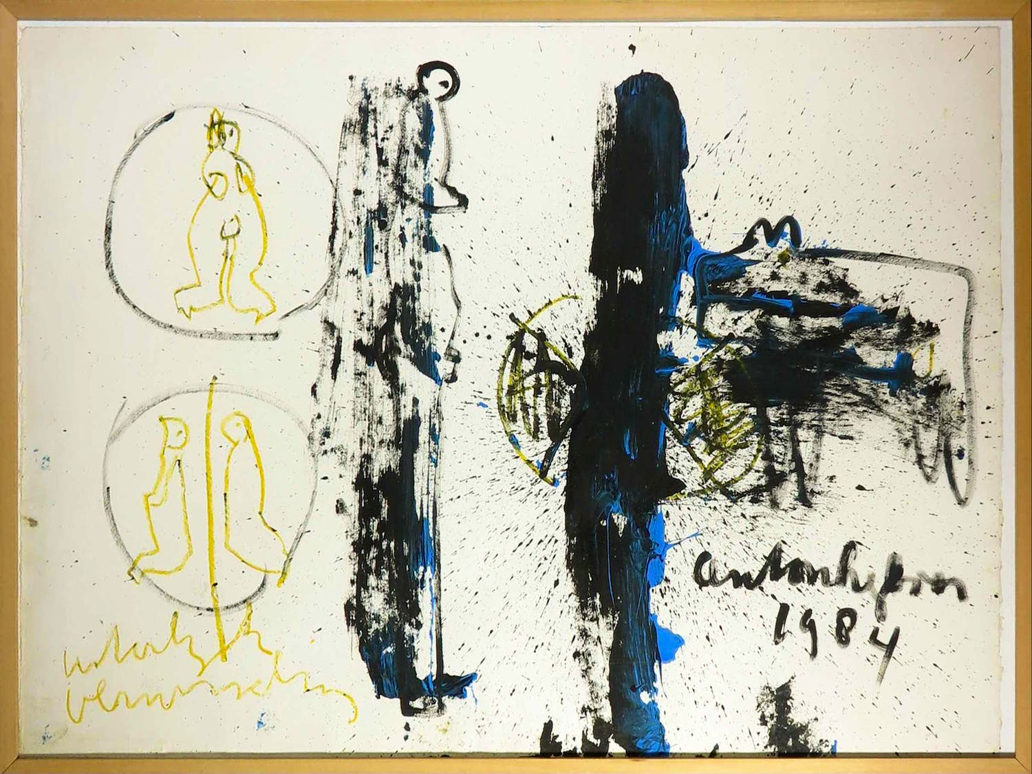 Anton Heyboer - Gouache, Abstracte compositie - Ingelijst (Groot) verkocht voor € 250!