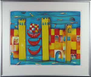 Marianne Aulman - Litho, Atlantis XIV - Ingelijst (Groot) verkocht voor € 50!