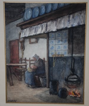 Theodora Elisabeth Wolterbeek Muller - vrouw in boerenkeuken - aquarel kopen? Bied vanaf 65!
