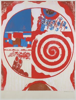 Jef Diederen - Houtsnede op rijstpapier, Abstracte compositie - Ingelijst kopen? Bied vanaf 70!