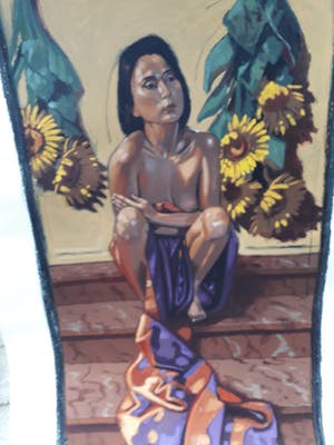 Nico Vrielink - vrouw met zonnebloemen kopen? Bied vanaf 210!