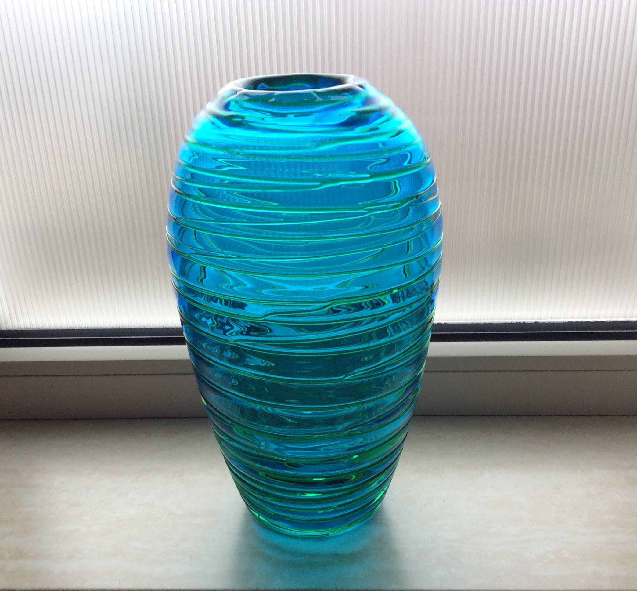 Venini - Fulvio Bianconi - blauwe vaas met groen glasdraad kopen? Bied vanaf 395!